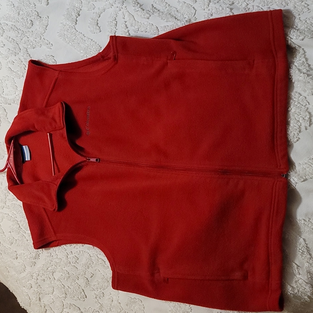 Mens XL Red Fleece Columbia Vest With Pockets